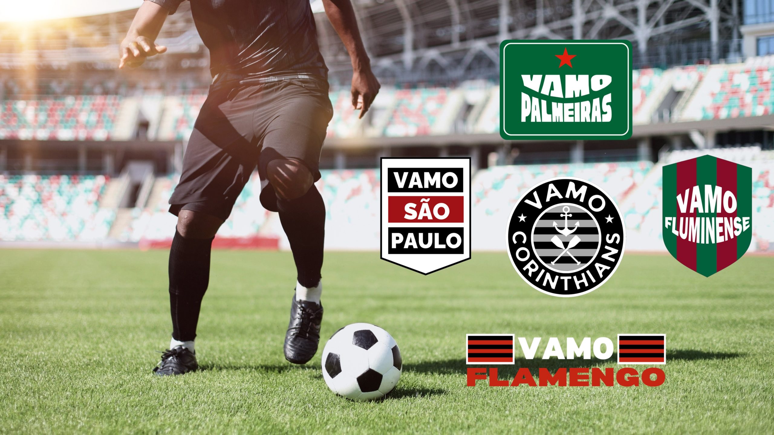 Footballer playing football in a stadium with the Brazilian logos next to them